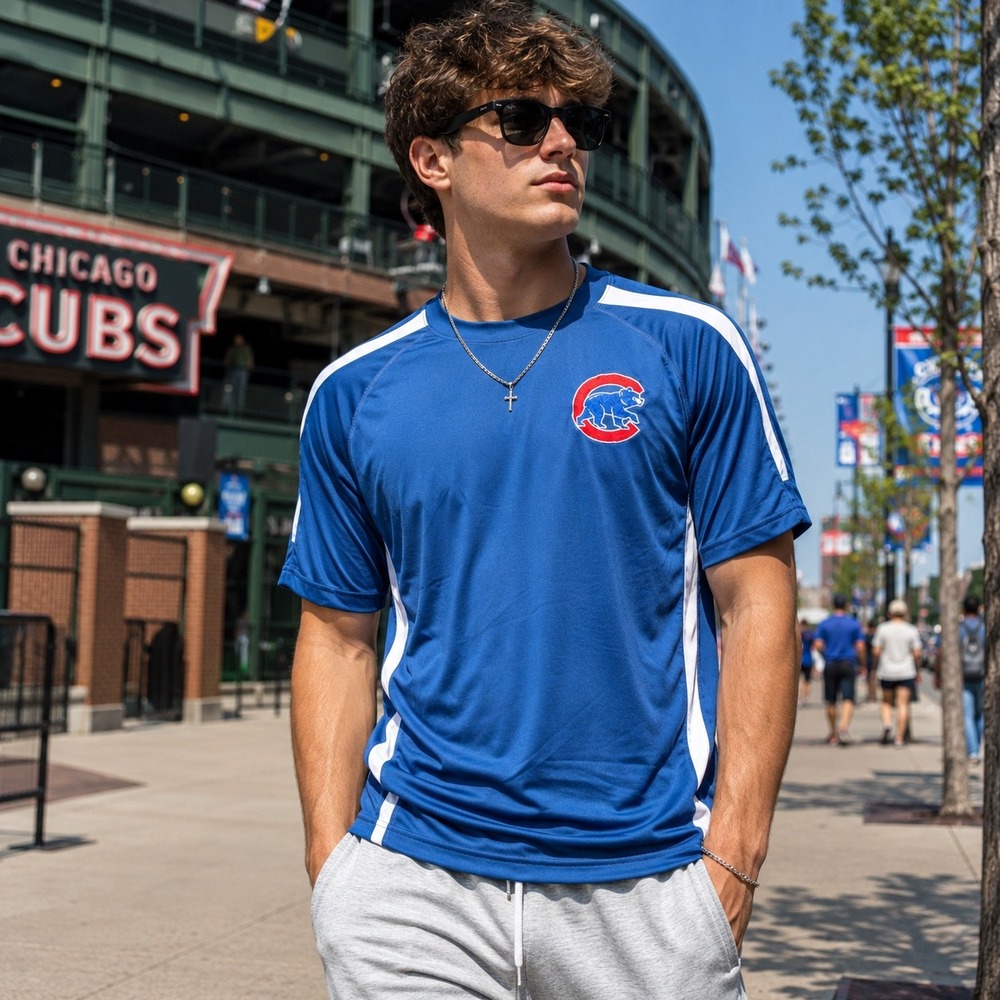 Sport-Tek Chicago Cubs Performance T-Shirt Blue Embroidered Logo XL Mens - Picture 2 of 9